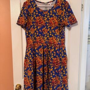 LuLaRoe Vibrant Blue and Orange Floral Midi Dress